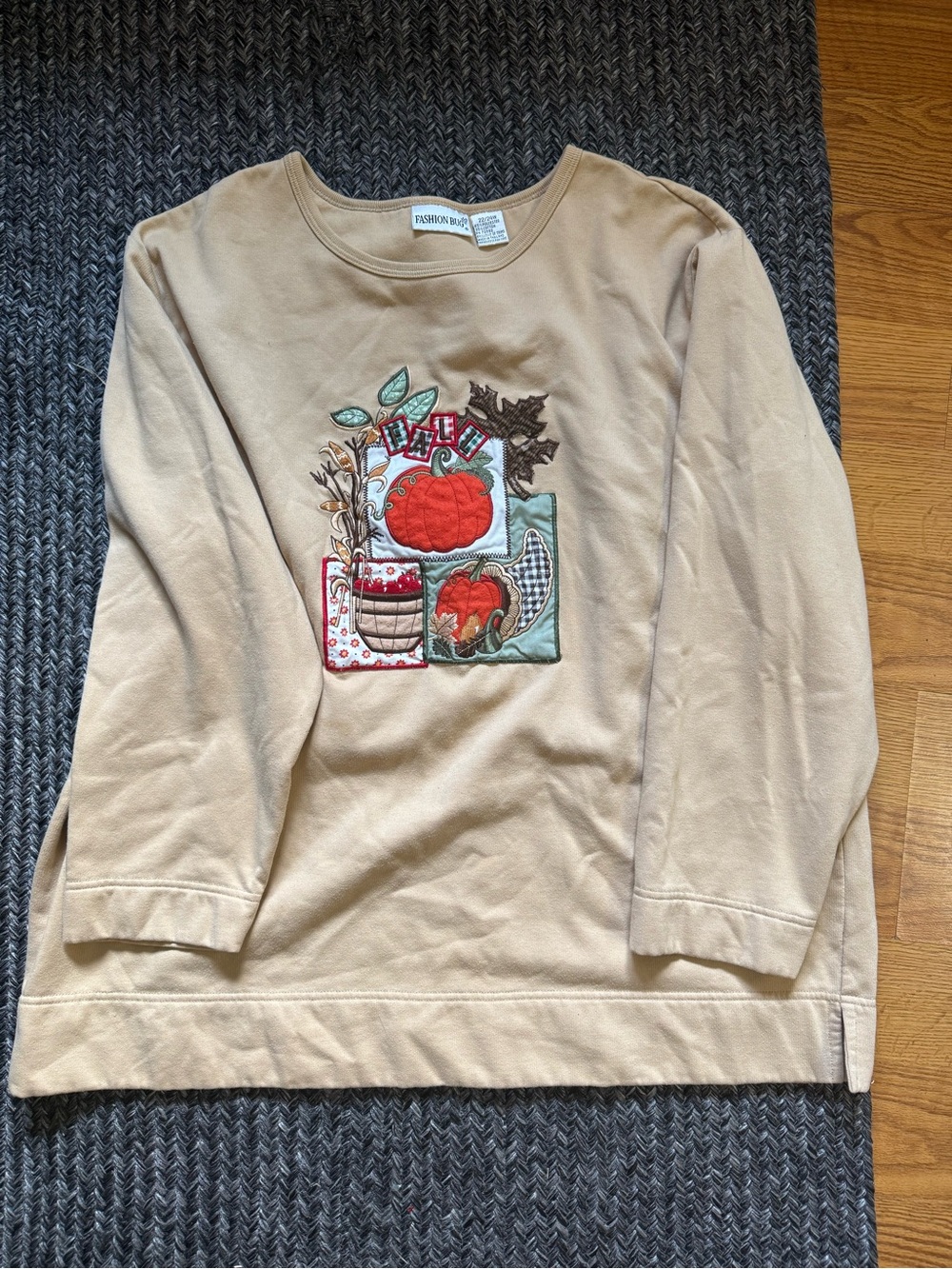 Fashion Bug Beige Crewneck Sweatshirt with Pumpkin Appliqué